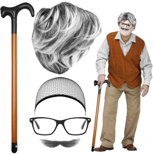 5 stycken morfar kostym set pensionär cosplay tillbehör för halloween