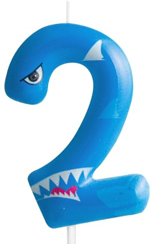 Kerze zum 2. Geburtstag, Hai-Zahl 2, Kerze, Hai, Kuchendekoration, Geburtstagsparty-Zubehör, blauer Hai, Ozean-Tiere, Themenkuchenaufsatz, Dekorationen für Kinder, Jungen, Mädchen, Party-Dekorzubehör