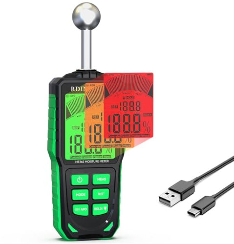 Testeur Humidité,RDINSCOS Détecteur Humidité 20-40mm Rechargeabilité Humidimetre avec Ecran LCD Couleur NON Destructif Testeur d'humidité pour Murs,Bois,Maçonnerie,Béton