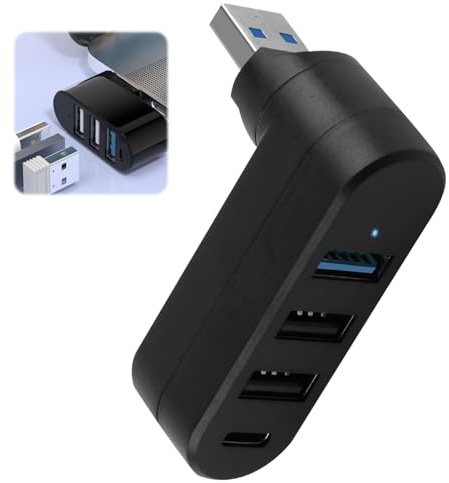 Hub USB 3.0 répartiteur USB 4 ports, rotation à 90°/180°, transfert de données rapide avec 3 ports USB et 1 port d'alimentation USB C pour ordinateur portable, voiture, MacBook Pro, Air, clavier,