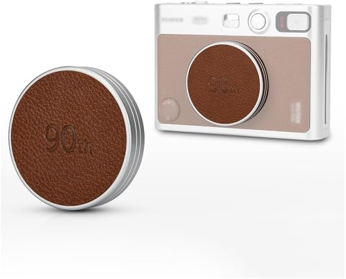 JJC Metal Lens Cap Cover for Fuji Insta. Mini EVO Photo Camera, Brown | Mini EVO Accessories Aluminum Lens Cover Protector with Leather Surface & Soft EVA Interior