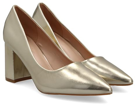 92807 Zapato de Tacon para Mujer, Comodo, Estilo Salon, con Punta Fina, para Cualquier Temporada, Primavera Verano Otono Invierno Oro Talla 39