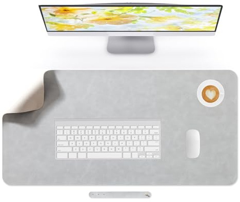 Lllunimon Skrivbordsmatta Stor Musmatta Bordsskydd PU Läder Skrivbordsplatta Halkfri Bordsmatta Laptop Skrivbord Musmatta Vattentät Skrivtavla Kontor och Hem (Ljusgrå, 60x35cm)