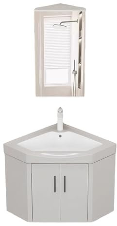 Mobile bagno angolare con lavabo in ceramica e armadietto a specchio montaggio a parete contenitore portaoggetti (bianco)