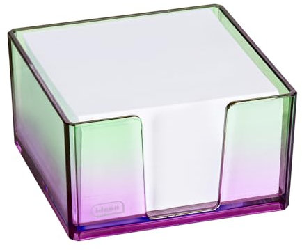 Idena 11364 - Zettelbox mit 500 Blatt 80g/m², Zettelkasten aus Kunststoff in Lila-Grün, Größe ca. 10,3 x 10,3 x 5,7 cm, geeignet für Schule und Büro