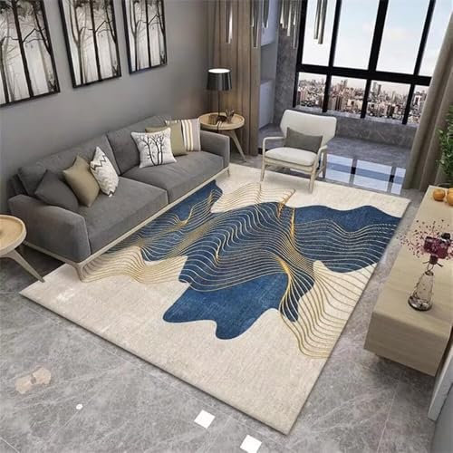 DJHWWD Kuschelige Teppiche Runner Rug 70x140CM Teppich rutschfest waschbar blau Grauer Abstrakter Tintenteppich Auslegware Kinderzimmer vorleger