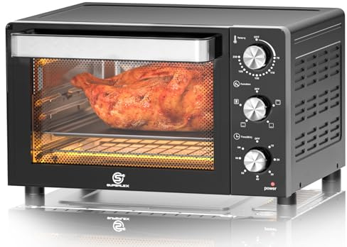 SUPERLEX 20L Mini Oven, 1200W Tabletop Toaster Oven with 230°C Control | 60-Minute Timer, Baking Tray, Internal Light, Countertop Oven for Baking Grilling Roasting Reheating