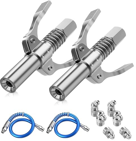 2 stycken fettpress munstycke: dubbelt handtag fettpress adapter med slang 30 cm och M10 smörjnipplar för fettpressning smörjnippel tillbehör