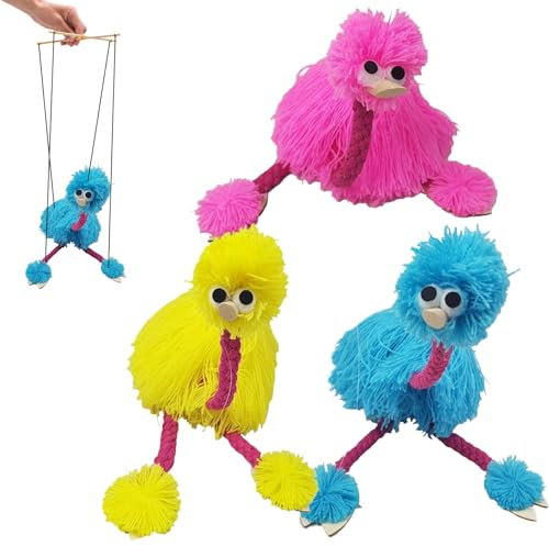 Jorzer Marionette Puppen für Kinder 3pcs Garn Strauß Puppe mit farbenfrohen Vogelschnur Puppenspiel, gefüllte Plüsch-Eltern-Kind-Interaktive Puppenspiele Kinderkinder Geschenk.