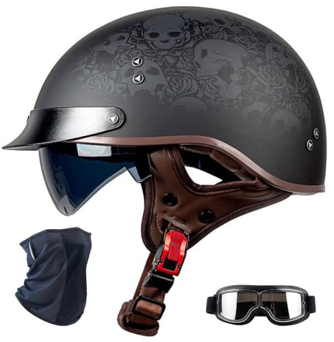 YHQUDGWT Casco Moto con Visiera retrò, Casco Moto retrò Sicuro Omologato ECE, Casco Scodella Uomo retrò con Sgancio Rapido, Casco Moto Donna Leggero per Cruiser Scooter