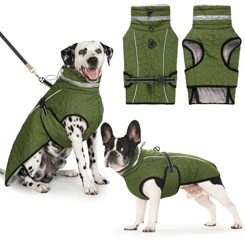 Cyponpy Hundejacke Winter Mantel Hund Wasserdicht Regen Hundemantel Warm Reflektierend Wintermantel Hund Fleece Hundemantel mit Geschirr Winter Hundejacke Wasserdicht Kleine Mittelgross Große Hunde