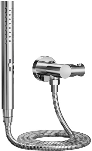 OihPaw Pommeau de douche, chrome, douchette cylindrique avec 2 modes de jet | Support en laiton, douchette ABS jets pluie/brume, flexible anti-torsion 1,5 m, Pomme de douche à main + flexible + support