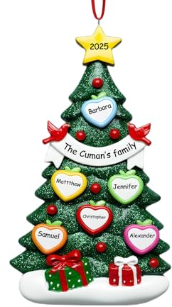BemayStar Personalisierte Weihnachtskugeln mit Namen und Jahr, Familien Christmas Decorations, Handgemachter Harzanhänger, 2025 Familien 1-10 Personen,6 Personen
