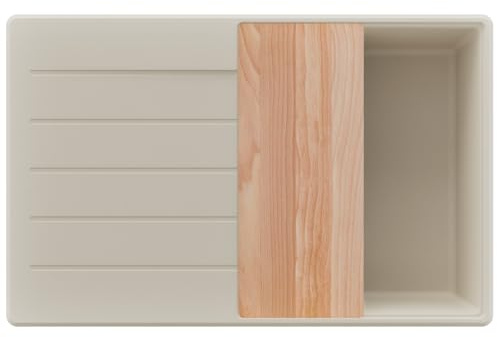 PRIMAGRAN Evier Cuisine en Granit au Meuble 50cm + Kit de Vidage, 78x50cm | Set: Kit de Vidage (Siphon, bonde d’évacuation, trop-plein) + Planche à Découper + Lavabo 1 Bac - Copenhague Top, Tout Beige