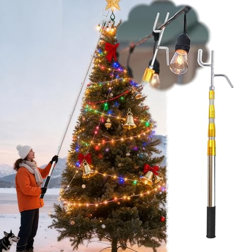 Båtkrokar Lättviktsverktyg för Upphängning av Julstång, Glidfri Båtkrok i Metall som Man Trycker och Drar, Höjdförlängare för Julgran med Gängad Ände(118-380cm/47-150)