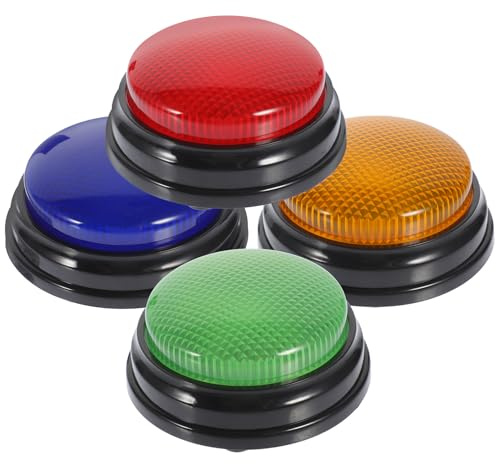 FUNNETOYU Botones de Sonido y Luz para Fiesta, 4 Piezas Multicolor, Accesorios Divertidos para Juegos y Concursos, Botones Pulsadores con Alarma y Zumbador para Actividades y Bromas