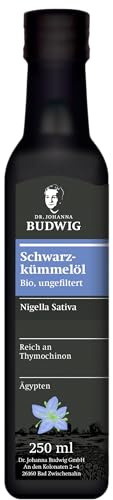 Dr. Budwig Premium Bio Schwarzkümmelöl ungefiltert (250ml) | Nigella sativa - ätherisches Öl aus Ägypten - Vitamin E - 760mg Thymochinon - Linolsäure - kaltgepresst - laborgeprüft