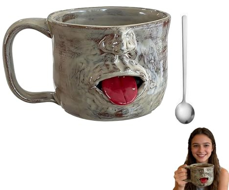 Genérico Taza de cerámica artesanal con forma de cara, divertida taza de café con la lengua fuera, original taza artística con forma de cara para té o café, regalo para amigos (1Pc)