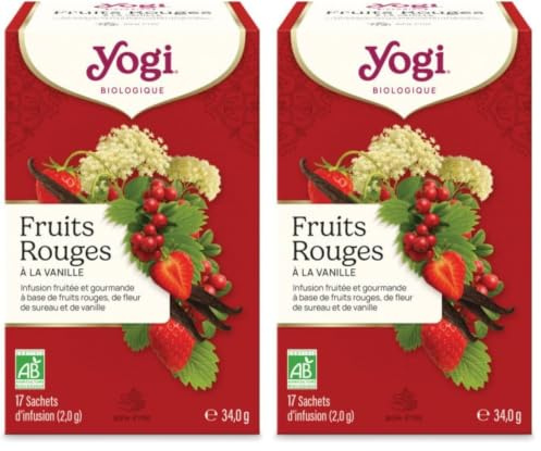 YOGI TEA Fruits Rouges à la Vanille Bio – Infusion Sans Caféine – Baies Fruitée, Hibiscus & Vanille Gourmande – Saveur Douce & Apaisante – Bien-Être & Relaxation – 17 Sachets (Lot de 2)
