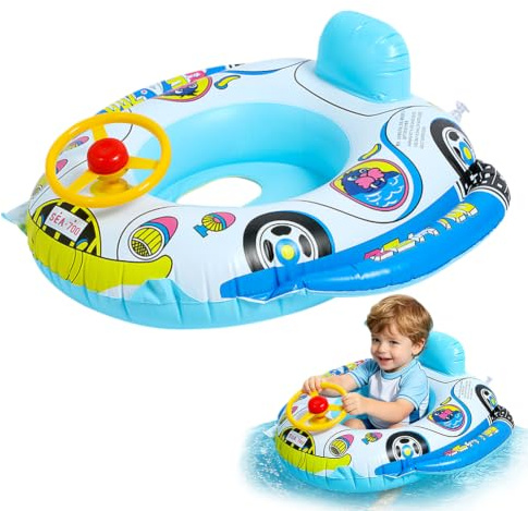 Baby Swimming Floats, Car Swimming Floats with Safety Seat, Inflatable Toddler Float, Car Swim Ring for Baby, Swim Pools Bathing Accessories, Pool Inflatable Float Rings for Kids 12-48 Months