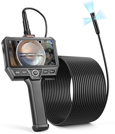 VEVOR Caméra Endoscopique Triple Objectif Endoscope Câble Ultra-Rigide 10 m Caméra Inspection pour Canalisation Automobile, avec Écran IPS HD 5 Pouces, 8+2 LED, Zoom 8X, Batterie 5000 mAh, Sonde IP67