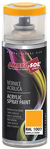 Ambro-Sol - Mehrzweck Acryllack Spray V4001007, Hochglanzfarbe für Innen und Außen, Acryl Spray für Alle Materialien, 400 ml Recyclebare Acryl Sprühfarbe Weißblech-Sprühdose - Chromgelb