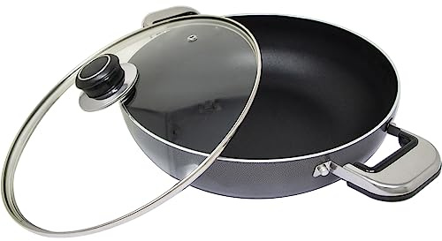 BARGAINS-GALORE Non Stick Aluminium Wok Set - Saucepan Frying Deep Stir Pan Chinese Cooking Asian | Wok Karahi Kadhai with Glass Lid | Stir Fry Cookware Pan