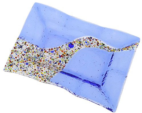 Glass Of Venice Dekorativer Akzentteller aus Muranoglas, Blau – Rechteckig, 17,8 x 12,7 cm – Klimt-Stil. Mosaik-Herzstück aus italienischem Glas für die Inneneinrichtung.