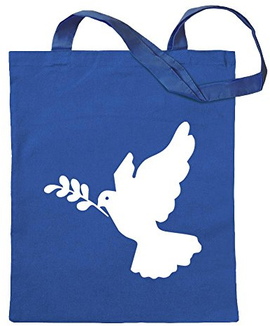 Kiwistar - Baumwolltasche - Royalblau - Friedenstaube - Tragetasche Stoffbeutel Umhängetasche Langer Henkel