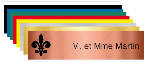 Plaque Gravée Pour Boîte Aux Lettres Personnalisable Avec Votre Nom et Prénom Ornement Lys - Dimensions 10 x 2,5 Cm - Aspect Cuivre Brossé Avec Écriture Noir