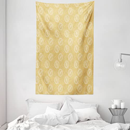 ABAKUHAUS Kompass Wandteppich, Seekarte und Werkzeug, aus Weiches Mikrofaser Stoff Für das Wohn und Schlafzimmer, 140 x 230 cm, Mustard Weiß