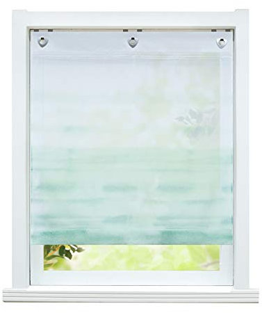 ESLIR Raffrollo ohne Bohren Raffgardine mit Ösen Transparent Gardinen mit U-Haken Ösenrollo Voile Farbverlauf Muster Grün BxH 80x140cm 1 Stück