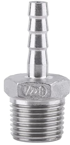 Lengüeta de Manguera, Conector de de Manguera de Conexión de Tubería de Rosca Macho Racor de Espiga para Manguera SS304 de Acero Inoxidable BSP 1/8 ~ 3/4(1/2 * 8mm)