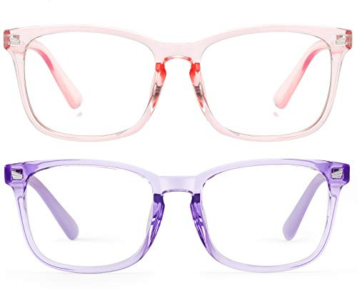 KUGUAOK 2 PACK Kids Blue Light Blocking Glasses, Boys Girls Computer Gaming TV Glasses, Lightweight Eyeglasses Frame (Age 4 to 12)