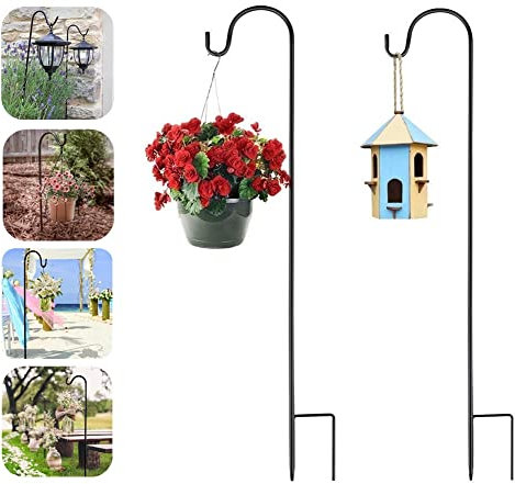 EMAGEREN 2 PCS Garten Schäferhaken 100cm/39 inch Hirtenhaken Metall Gartenstab mit Haken Laternenstab Hirtenbogen-Haken für Vogelkäfige, Solarleuchten, Laternen, Hochzeiten, Pflanzkörbe