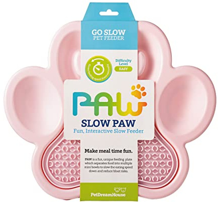 PetDreamHouse PAW 2-i-1 interaktiv skål med avtagbar slickmatta – berikningsupplevelse för dina husdjur – babyrosa