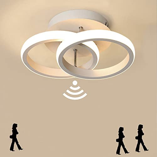 Plafonnier LED avec Détecteur de Mouvement, 18W 1800LM Blanc Chaud 3000K, Moderne Automatique Lampe de Plafond, Applique Murale Intérieur pour Chambre Cuisine Balcon Couloir salon Garage (2-anneaux)