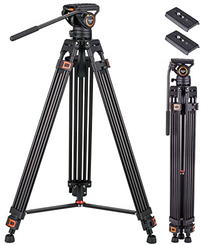 Trépied Vidéo, Refoni AF30L trépied de caméra Double Tube en Aluminium de 181 cm, avec tête de Fluide à 360 degrés et Plaque de libération Rapide pour Un Seul réflecteur, Capacité de Charge 6 Kg
