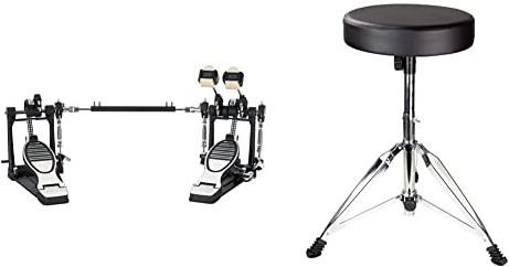 XDrum Fußmaschine Pro, Doppel (2 Pedale, Doppelkettenzug, 4 Side Beater, zusätzliche Beateraufnahme links) & RockJam Verstellbarer Trommelhocker mit gepolstertem Sitz