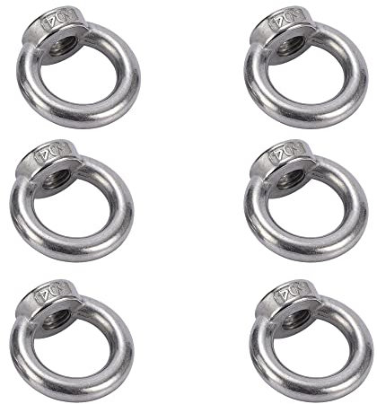 6 Pcs M8 Lifting Eye Nut Ring Nut Eye Nut 304 Stainless Steel Hardware Ring Shape Female Nuts Fastener Lifting Eye Nut for Lifting Accessories Eye bolt Screw