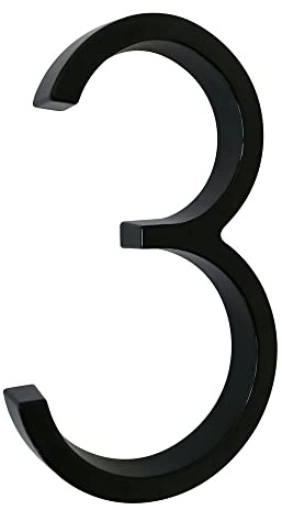 Numéro Trois de Maison/Rue à Visser - Noir - Aspect Flottant - 12.5 cm (3)