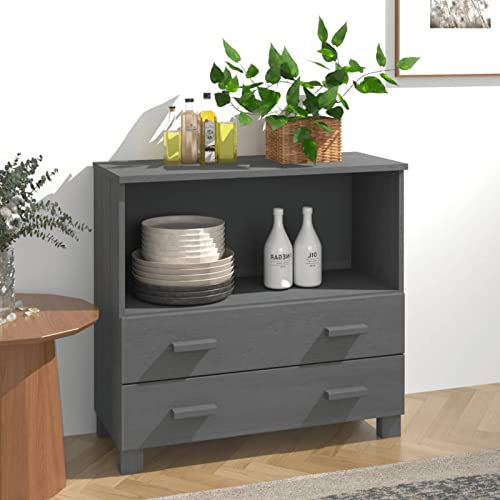ZEYUAN Sideboard, Kommode Schlafzimmer, Kommoden & Sideboards, Wohnzimmerschrank, Flur Kommode, Zimmer Möbel, Dunkelgrau 85x35x80 cm Massivholz Kiefer