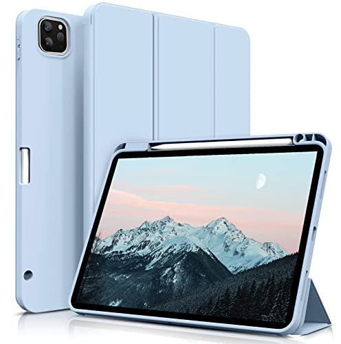aoub Hülle für iPad Pro 11 4./ 3./ 2. Generation 2022/2021/2020, Hülle für iPad Pro 11 mit Stifthalter, Kann Pencil 2 Aufladen, Weiche Silikonhülle, Auto Schlafen/Wachen, Blau