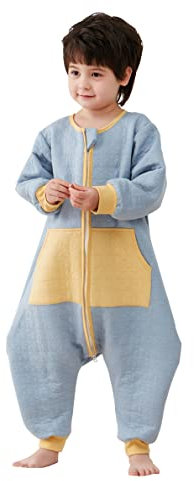 Teechodina Baby Ganzjahres Schlafsack mit Füßen 1.5 Tog Kinder Schlafsack mit Beinen Schlafanzug Ganzjährig Schlafsack für Junge Mädchen, Blau, XL/Baby Höhe 95-105cm