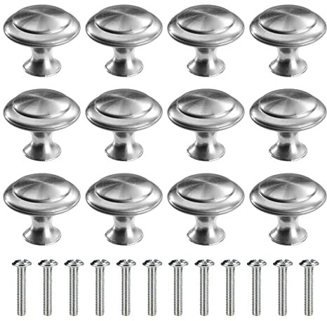 MengH-SHOP Pomolo per Mobile Rotondo Pomelli per Porta Maniglia per Armadietto con Viti per Porte Armadietti Cassetti e Guardaroba Accessori Mobili 30mm Argento 12 Pezzi