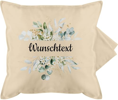 Kissenbezug - Aufdruck selbst gestalten - Wunschtext Text I eigener Text - 50 x 50 cm - Beige Natur - ästhetische kissenbezüge schriftzug kissen bedrucken lassen personalisierte blumen pillow