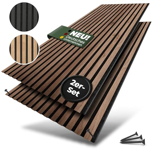 Lagella - Acoustic panels, 2 pieces, 1.12 m x 0.52 m (1.18 m²), high-quality wooden wall panels with felt sound insulation (teak)