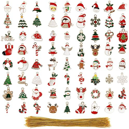 Belle Vous 72 tlgs Tannenbaumschmuck Figuren Set zum Aufhängen - Mini Weihnachtsbaumschmuck Figuren aus Legierung für DIY & Deko - Inkl. Schneemänner, Weihnachtsmann, Glocken, Schneeflocken & Mehr
