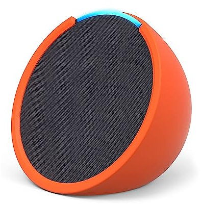 Echo Pop | Altavoz inteligente Bluetooth con Alexa de sonido potente y compacto | Antracita + funda blanda, Made for Amazon, para Echo Pop (modelo del 2023), Naranja