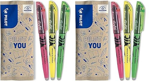 Pilot FriXion Light, Radierbarer Textmarker, 3er Set (Neongelb, Neonpink, Grün) (Packung mit 2)